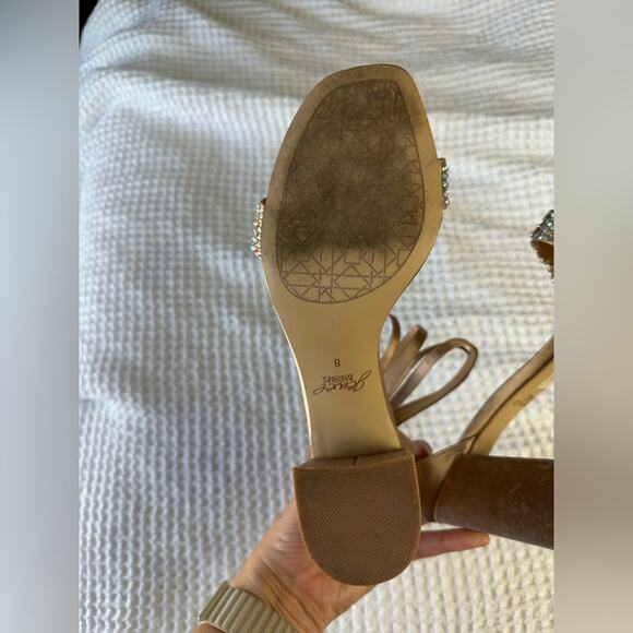 Badgley Mischka Crystal-Embellished Block Heel Sandals in Champaign - Picture 11 of 12